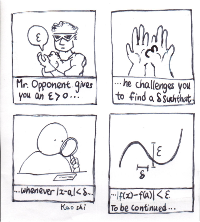 a comic describing the delta Epsilon proof technique